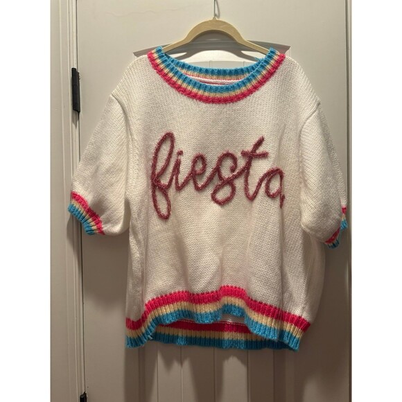 BIBI FIESTA METALLIC LETTER SHORT PUFF SLEEVE SWEATER - Picture 3 of 8